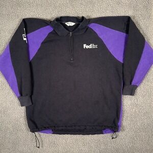 FedEx Stan Herman 1/4 Zip Sweater Pullover Fleece Black Purple Mens XL Workwear
